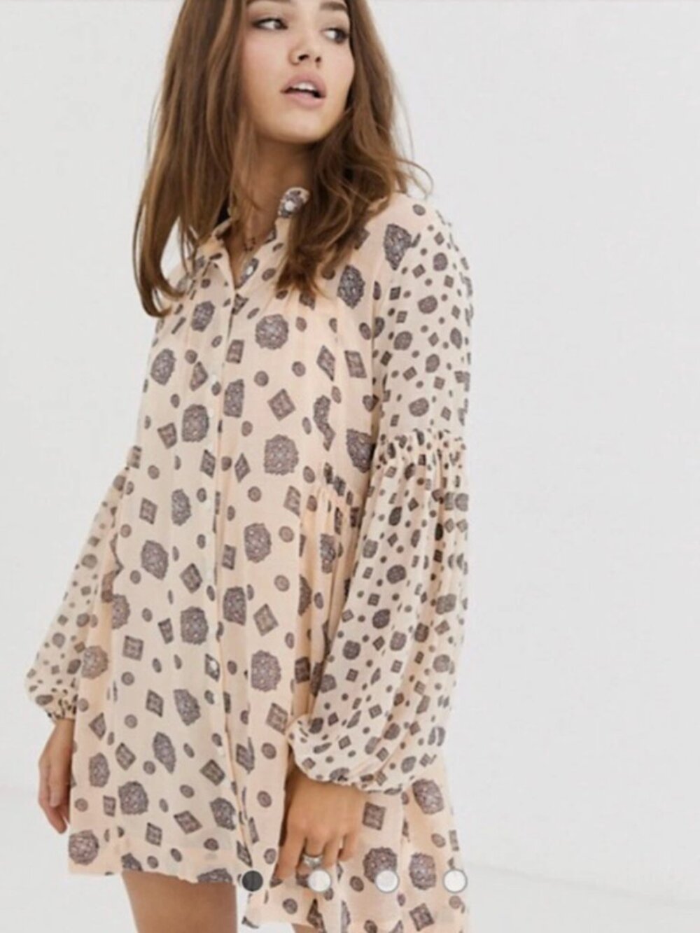 Free People Turn Turn Mini Dress - Tea Beige Cream